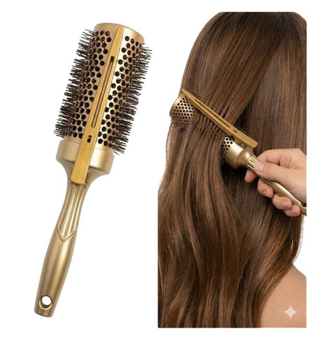 Round Brush Multi-functional Round Brush with Hair Clip and Pointed Tail Parting Tool Hairbrush for SalonHair brush Professional for Styling Hair Curling Brush-gold (SIZE-25MM)