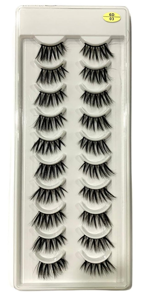 -10 PAIRS 3D Faux Mink False lashes | Reusable Lightweight & Natural Looking HALF Eye Makeup Look | Pair of 10 for Party, Bridal & Professional Use-N 03