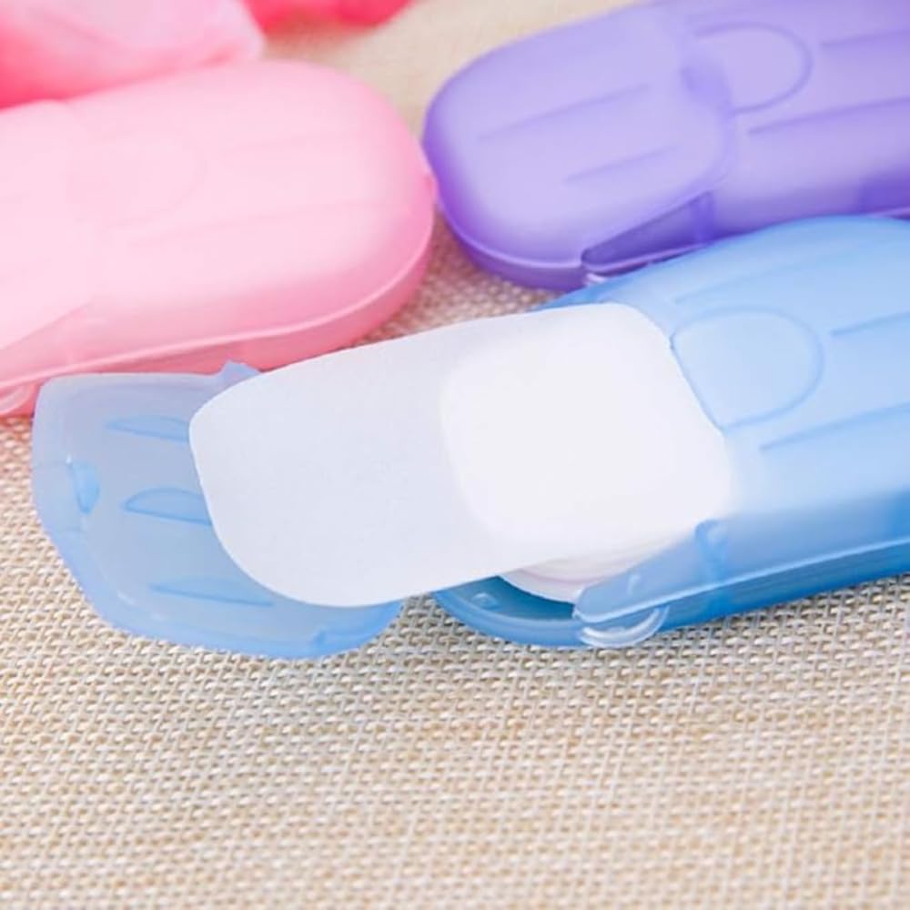 4 Boxes (80 Sheets) Portable Travel Mini Soap Paper Disposable Hand Wash Soap Paper for Camping Hiking