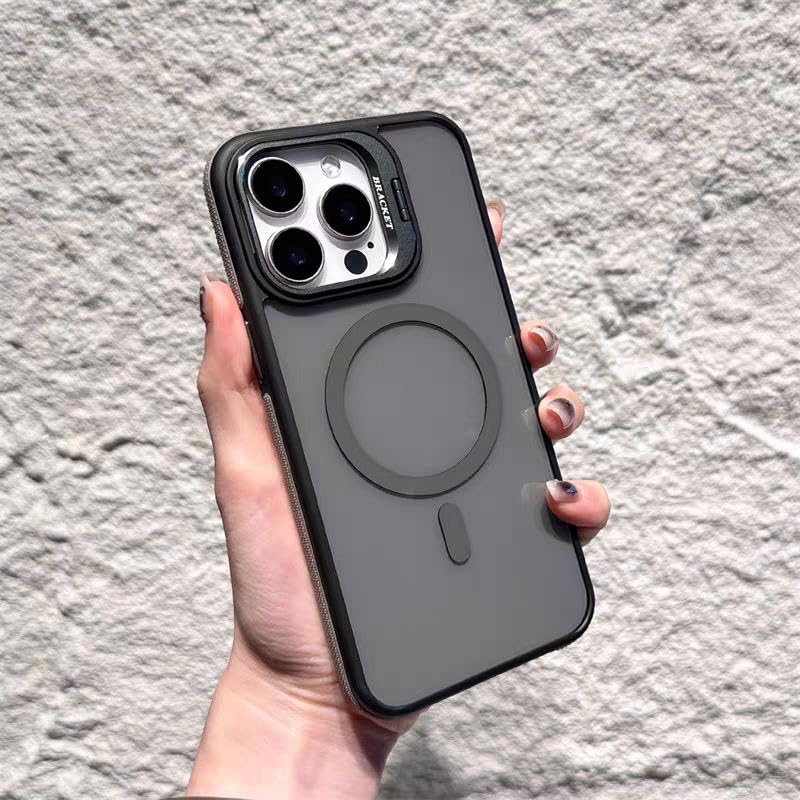 Eco Magnetic Case for iPhone 13/14 with Lens Stand, Compatible with Wireless Charging Cover, Anti-Fingerprint TPU Bumper Slim Shockproof Protective Case for iPhone 13/14 (Titanium Gray)
