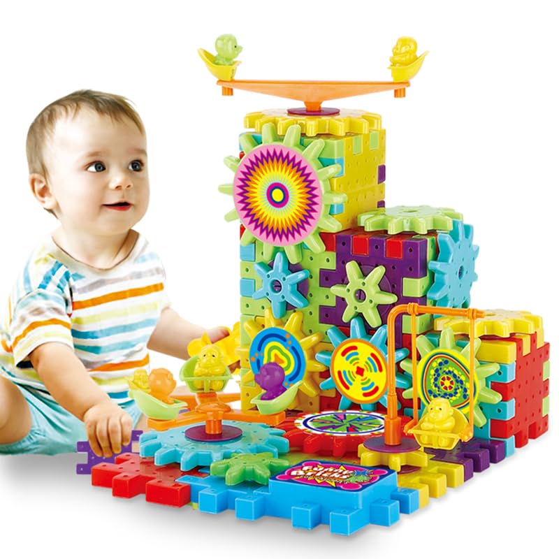 KIDSZONE Motorized Interlocking Building Toy Set – Creative Gear Bricks Construction Play for Kids’ STEM Learning & Fun