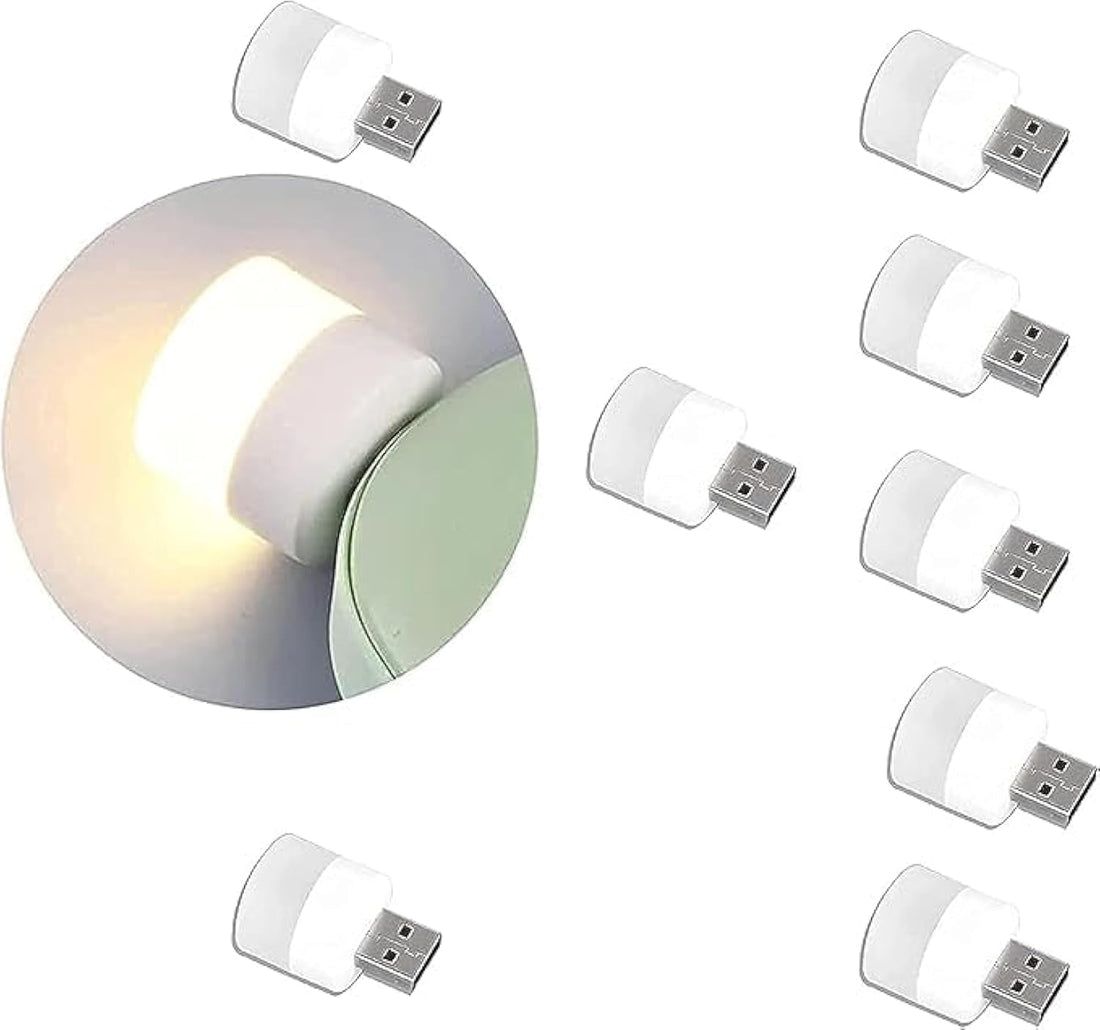 Generic 8-Pack Mini USB LED Night Light, Flexible LED Ambient Light, Portable Car Bulb, Indoor/Outdoor/Reading/Sleep (White)