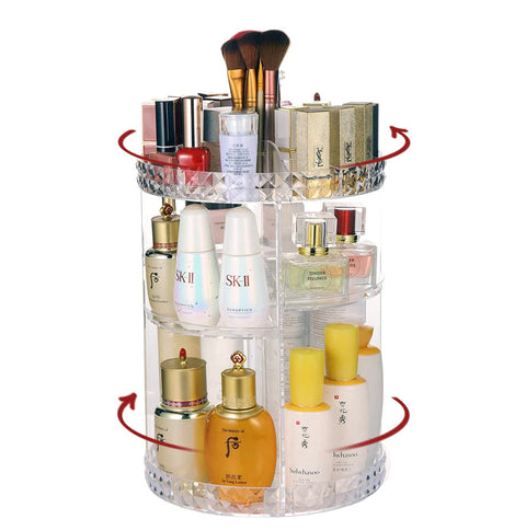 Nifty Rotating Makeup Organizer For Vanity - 360 Degree Cosmetic Rotating Storage Organizer - 7 Adjustable Layers - Perfume Display Stand (Crystal)