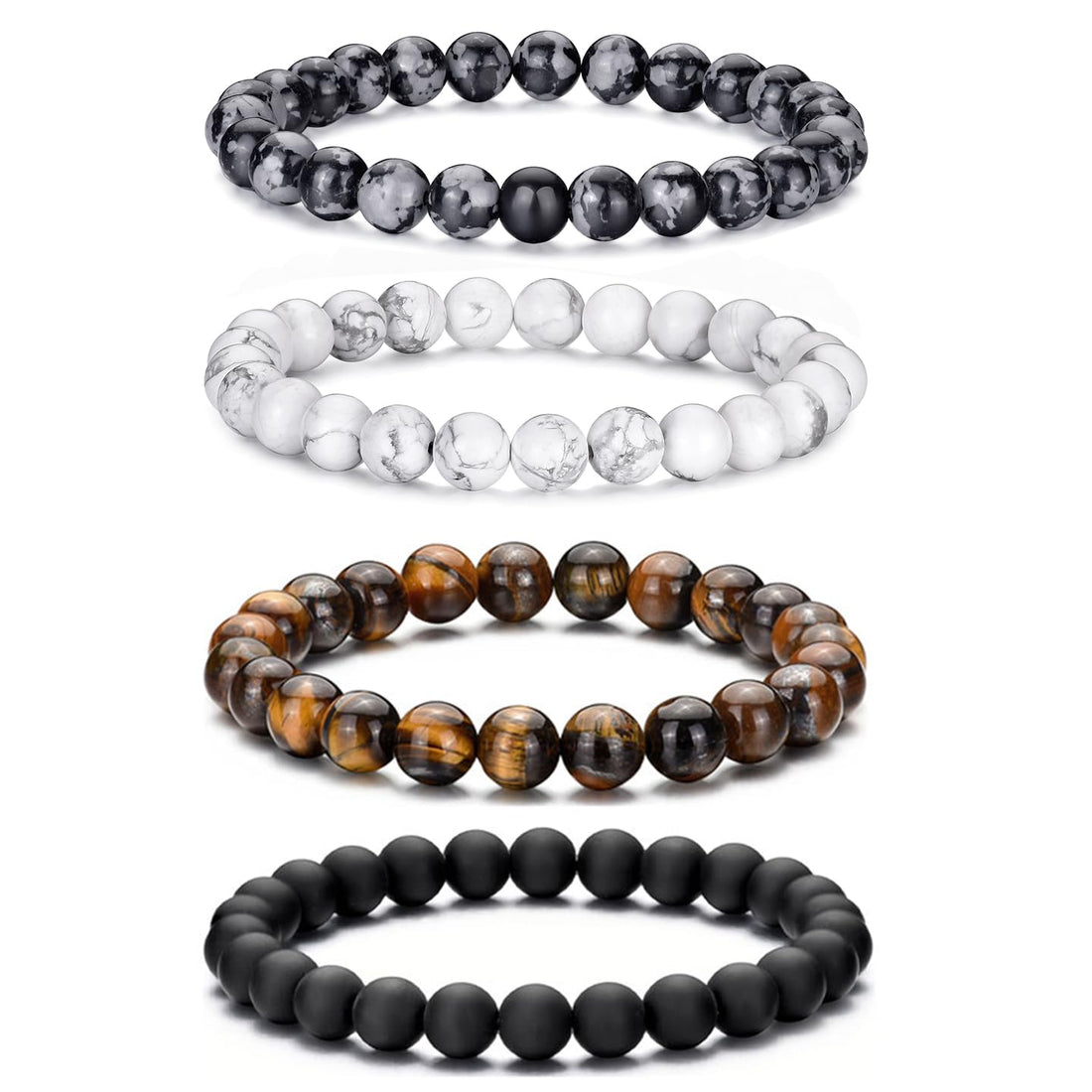 VEEDOFA Tiger Eye Beaded Bracelets for Men - Elastic 8MM Natural Stone Bracelet Set Lava Rock Bracelets Gifts for Son Grandson Bonus Son Boyfriend Brother