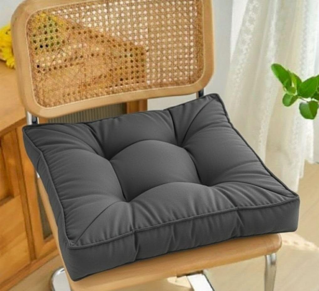 Square Chair Cushion 45x45cm Height 10cm - Cotton Fabric and High Density Fiber Filling for Optimal Comfort and Excellent Stability HR (Dark Grey)