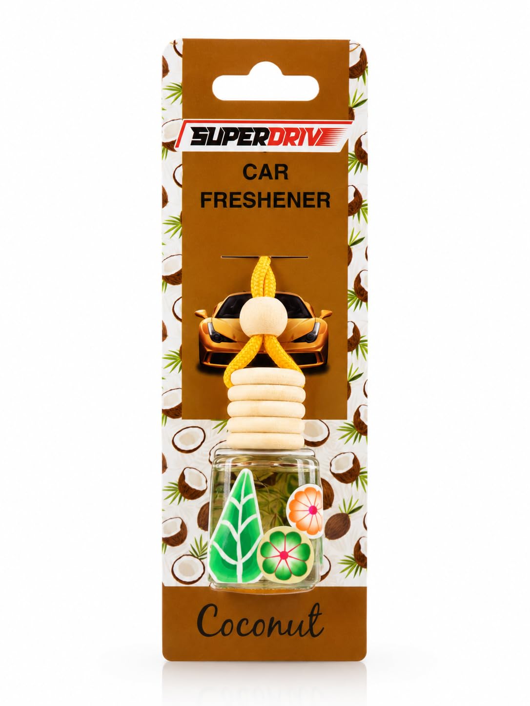 BOOM Car Air Freshener on Mirror with Fragrant oils with Wooden Diffuser Lid Apple Shaped, Coconut