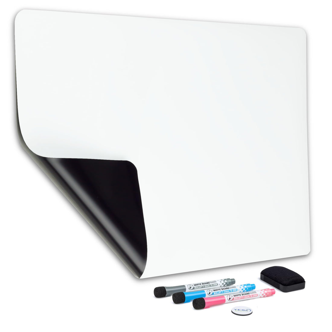 Magnetic Dry Erase Whiteboard Sheet for Fridge - 19x13 - Stain Resistant Technology with 3 Fine Tip Markers & Big Eraser with Magnet - Refrigerator White Board Planner Organizer - by Yes4Quality