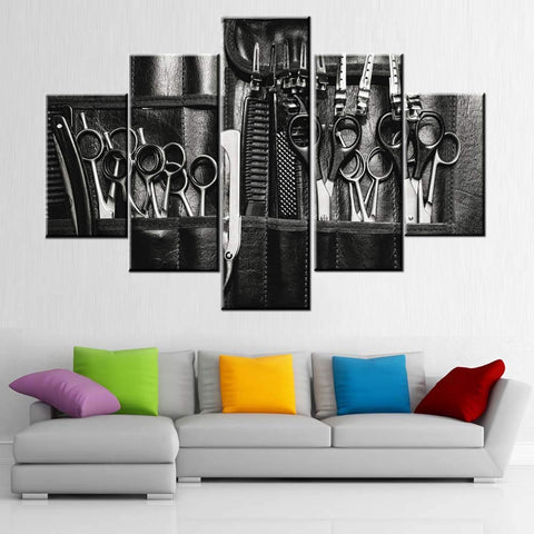 Barber Pictures for Living Room Haircut Tools Wall Art Hair Salon Painting Black and White Artwork Barbershop Poster Multi Panel Printed on Canvas Modern Home Decor Framed Ready to Hang(60''Wx 40''H)
