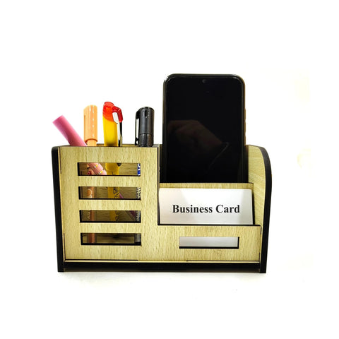 Desk Organizer Pen stand With Visiting Card And Mobile Holder|Multipurpose Wooden Pen And Pencil Holder Stand For Office&Study Table, Desk Supplies Organisers