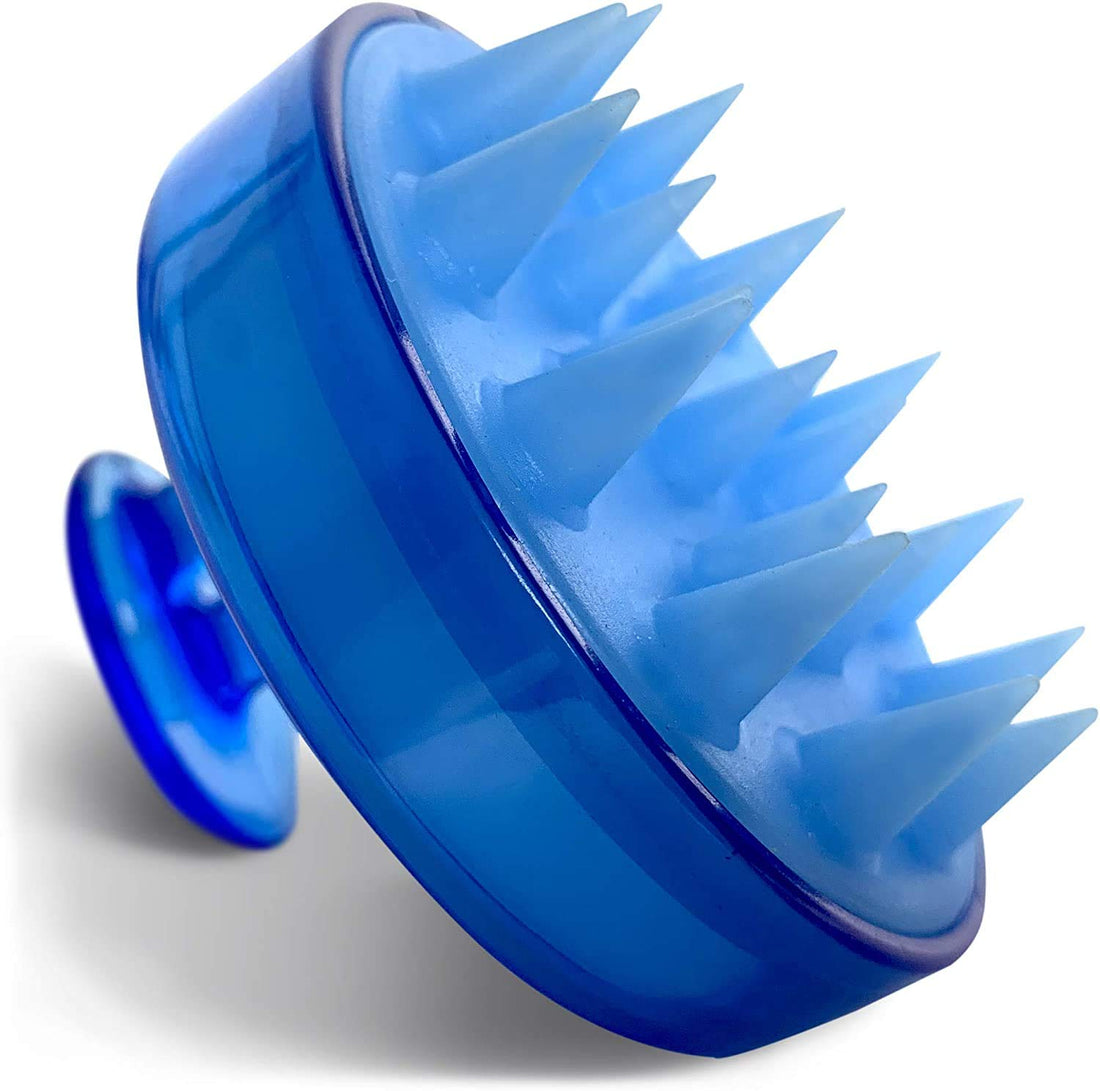 DELFINO Hair Scalp Massager Shampoo Brush, One-Piece Design with Soft Silicone Bristle, Scalp Scrubber Exfoliating for Women, Men Dandruff Treatment, Hair Growth, and Stress Release (Blue)