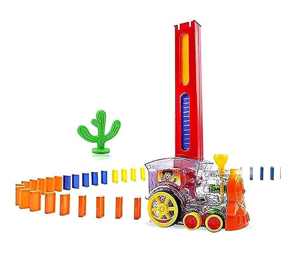Generic Domino train toy set , rally electric train model with light and sound , 60pcs colorful domino game building blocks car truck vehicle stacking toy for children kids boys girls