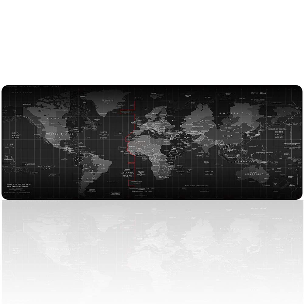 Extended World Map Mousepad XXL Gaming Large Waterproof Mouse Mat 2mm Thick 31.5"x11.8" Mouse Pad, Non-Slip Rubber Base with Stitched Edges (80x30 MAP)