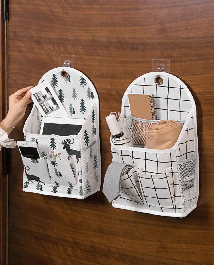 Waterproof Hanging Storage Bag - Linen Fabric, 3 Pockets, Foldable Wall Baskets Organizer for Kids Room, Bathroom, Bedroom Space Saver, Now Exclusive in Al-Israa ((2 Organizer))
