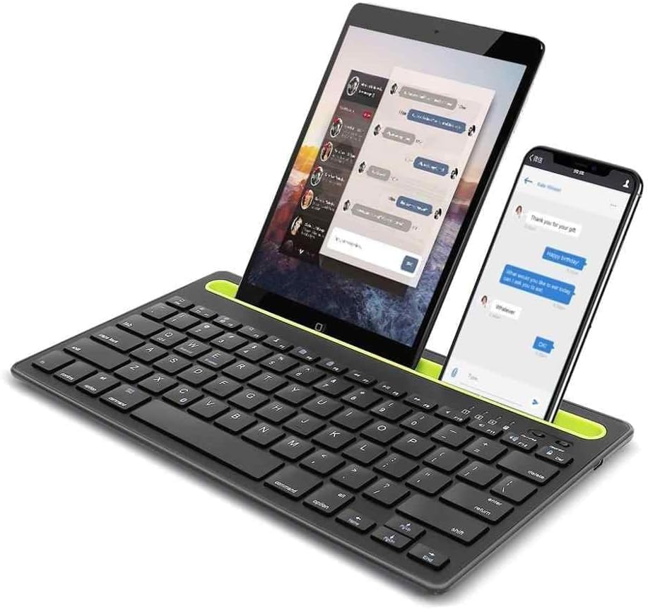 Rechargeable Dual Mode Tablet Bluetooth Keyboard Silent With Mobile Holder, Multi-Devices (BT1, BT2,BT3, 2.4Gh) -10m – IOS/Windows/Android For Smart TV, Tablet (Arabic/Eng. Key) | Black
