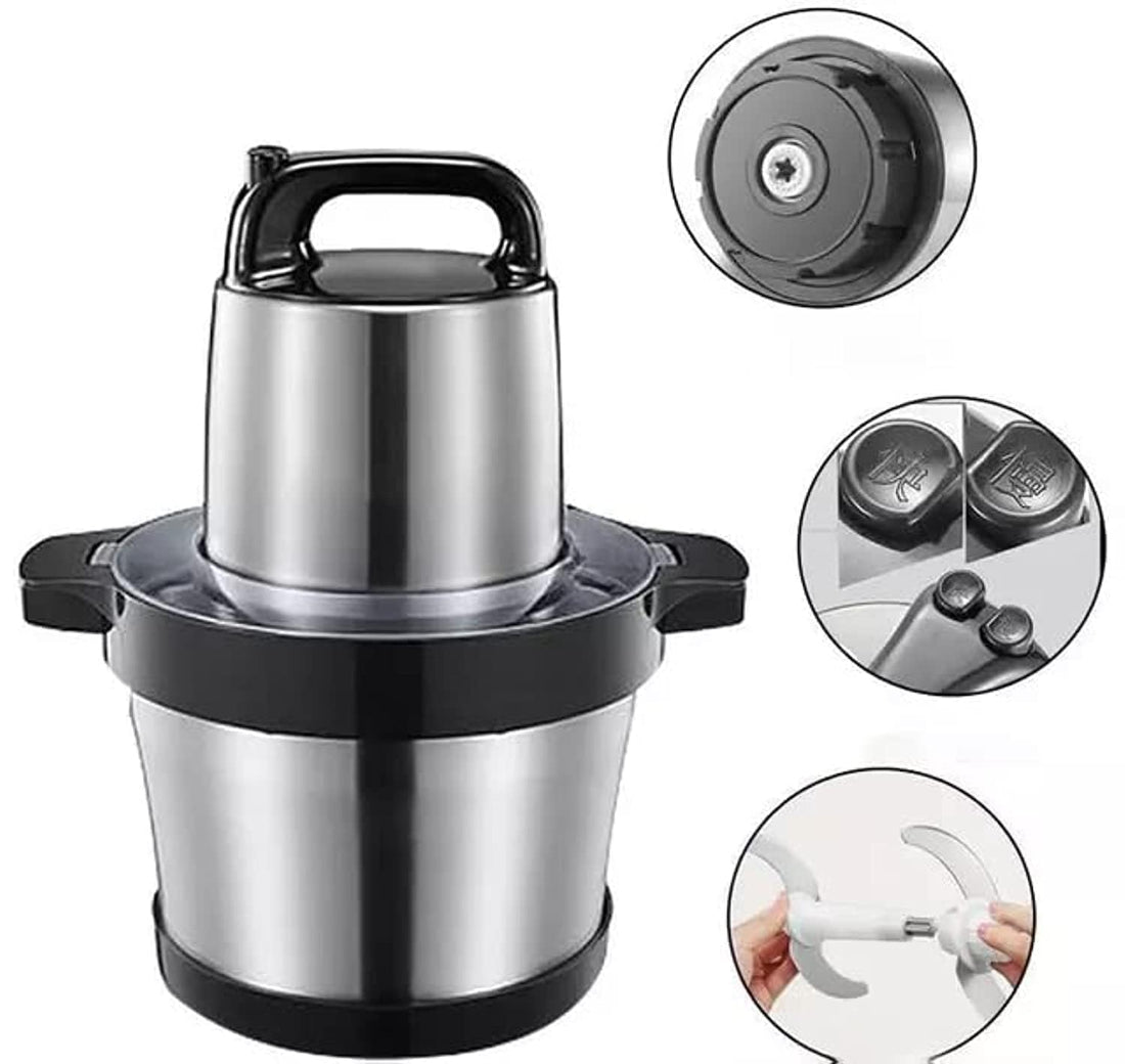 Dollar for Improt City Stainless Steel 8L 1500W Meat Chopper - Food Processor with Safety Lock - Silver - 1 Year Warranty