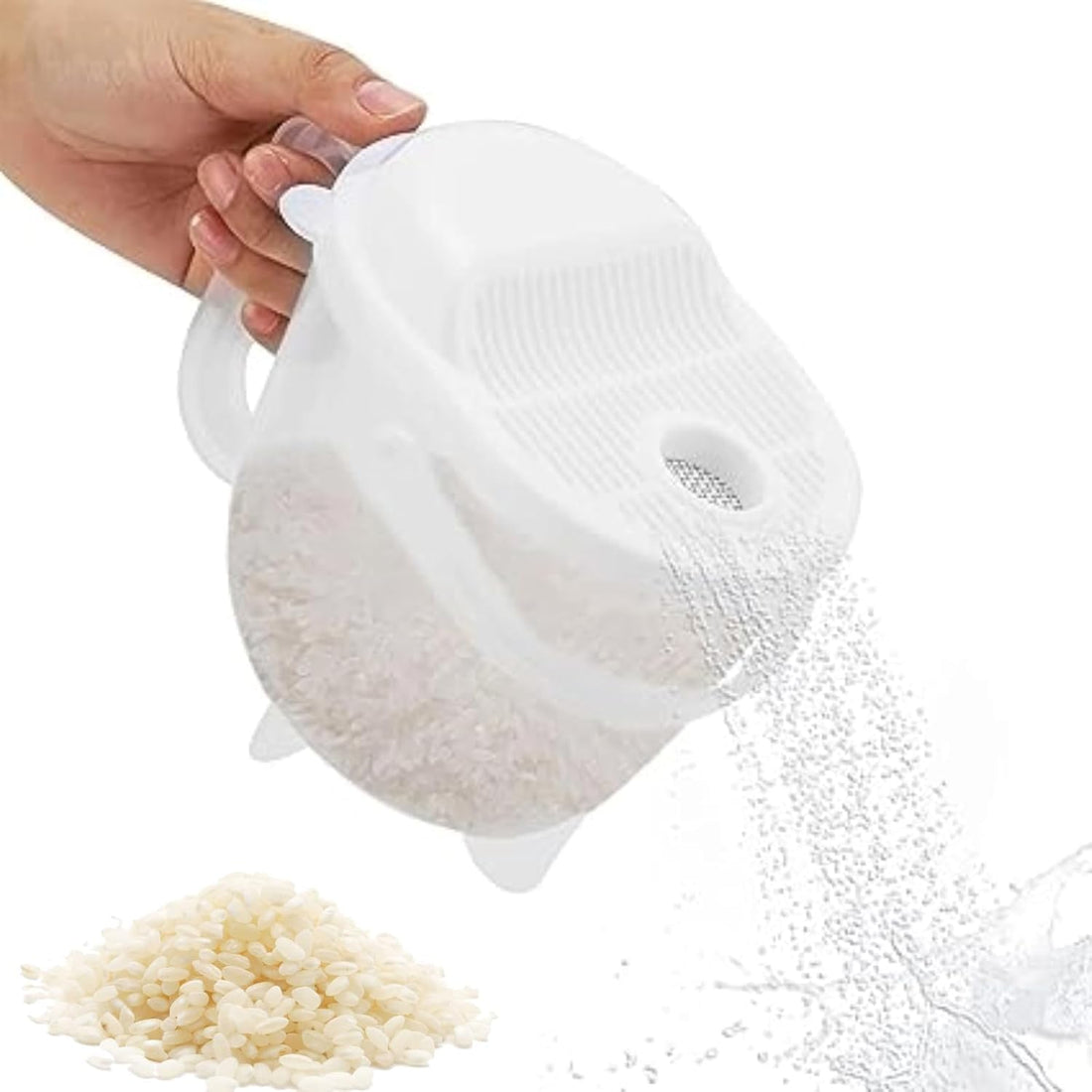 Ergonomic Multi-Function Rice and Vegetable Strainer Bowl with Top and Side Handles for Easy Carrying, Fast Water Drainage, and Safe Daily Kitchen Use