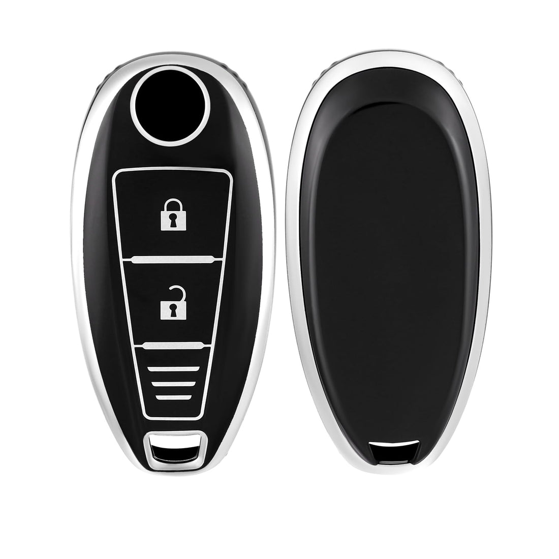 Key Case Cover Key Shell for Suzuki Swift Vitara Grand Vitara II SX4 Baleno Ertiga Ciaz S-cross Kizashi Jimny Car Key Cover TPU Remote Control Keyring, Silver Black