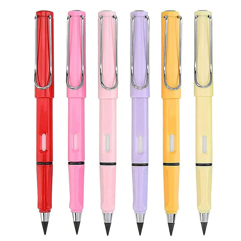 BOUILLIM 6pcs Eternal Inkless Pencil With Replaceable Head, Infinite Writing Technology, No Ink Needed, Graphite Nib