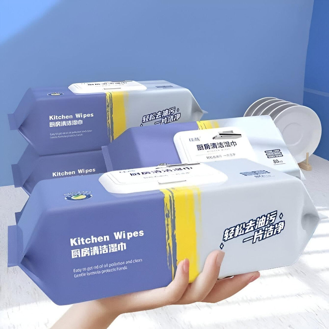 Cleaning Wipes - 80 Pcs Disinfection Wipes for Kitchen Use, Perfect for Pans, Bowls, Countertops, Ceramic Tiles, Drains and Other Kitchen Surfaces