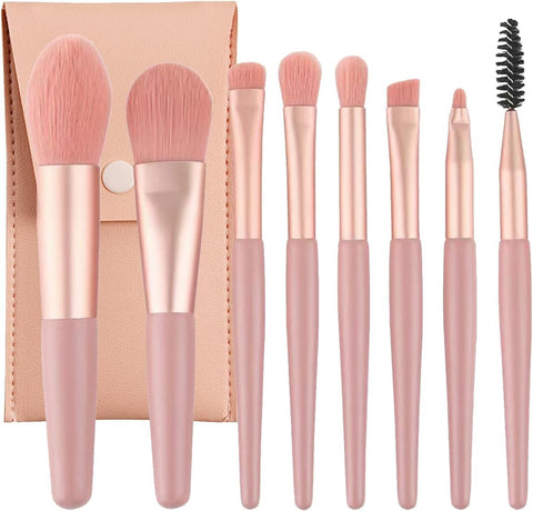 Mini Makeup Brush Set for Women Portable Blusher and Concealer Tools with Wooden Handles Easy to Clean for Travel and Daily Use (PINK)