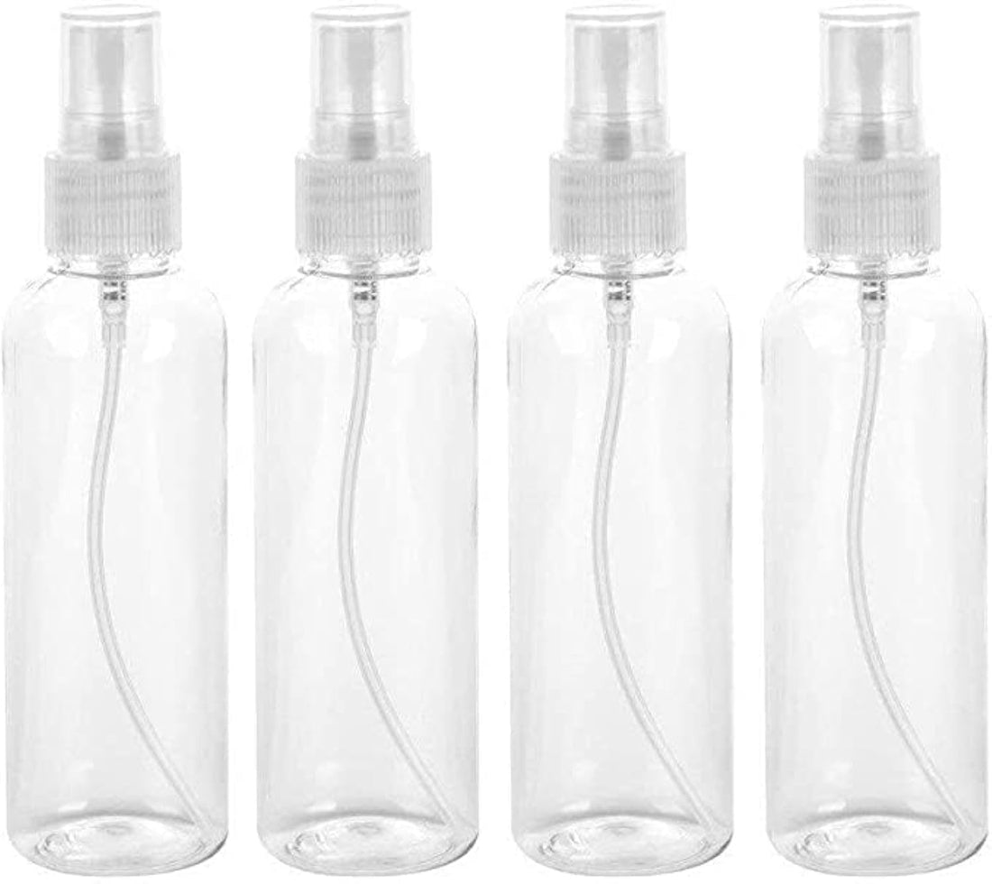ECVV Plastic Spray Bottles,Plastic Spray Clear Empty Fine Mist Plastic Mini Travel Bottle Set Bottles Refillable Liquid Containers 100ml (3.4oz) (4PACK)