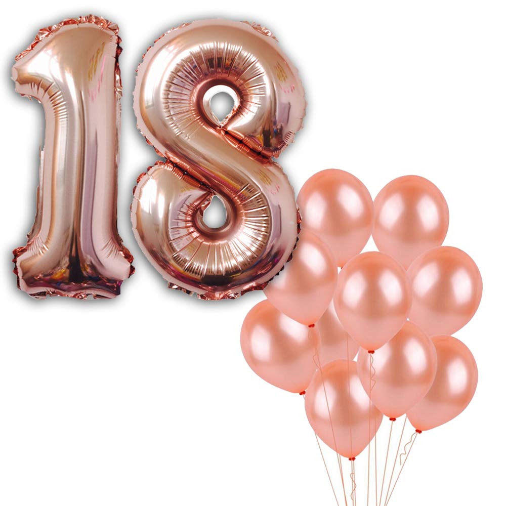 18 Number Balloons, Rose Gold -18 Birthday Decorations | 18st Birthday Balloons Foil Mylar Rose Gold Balloons for Rose Gold Party Supplies |18 Birthday Party Decorations
