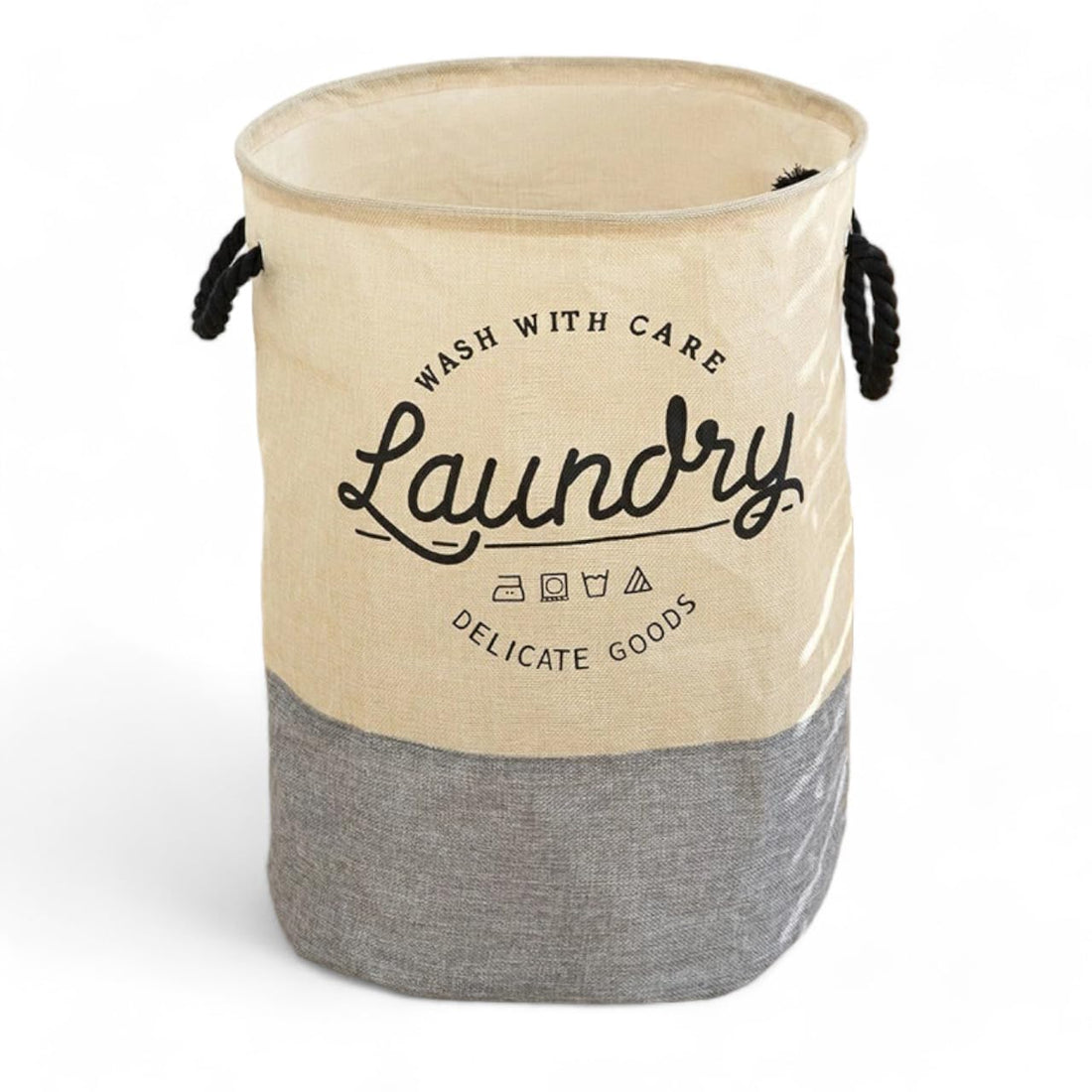 45L Round Fabric Laundry Hamper, Foldable Waterproof Storage Basket with Thick Cotton Handles, Easy to Carry, Ideal for Clothes, Toys, Space Organization