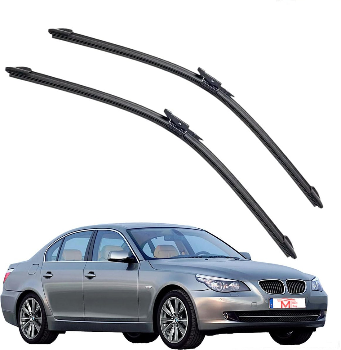 Windscreen Wiper Blades Combatible with E60, 61 cm + 58.4 cm, Natural Rubber, All Season