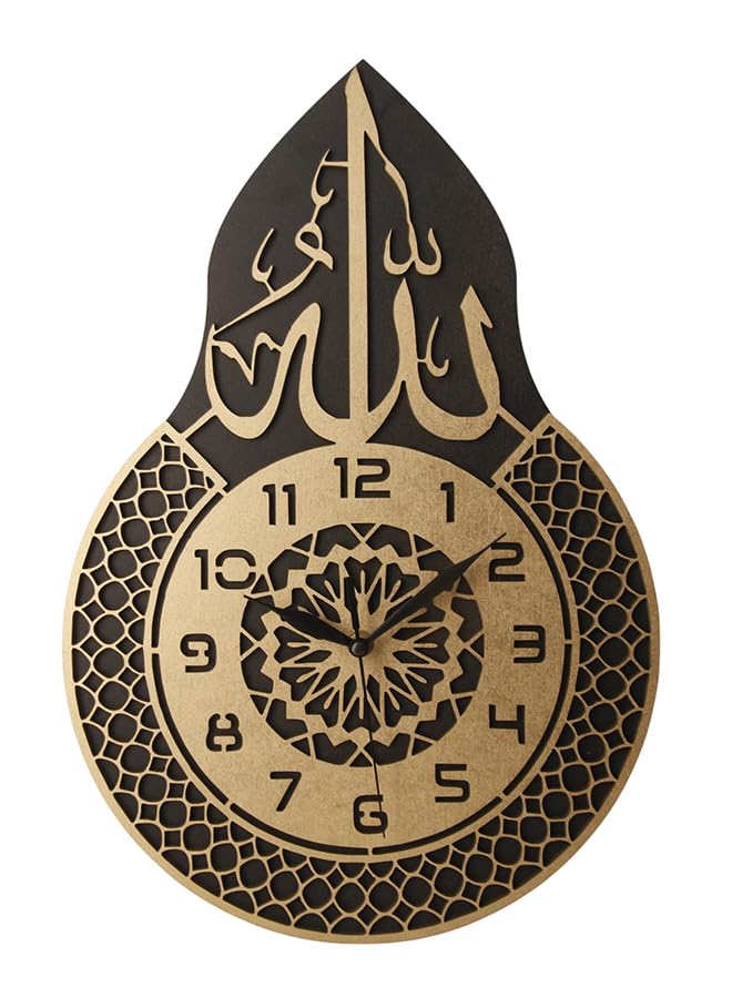 Wooden Wall Clock Modern Islamic Design, Size 45 * 30 cm, with English Numbers - Analog, Quartz, LV12