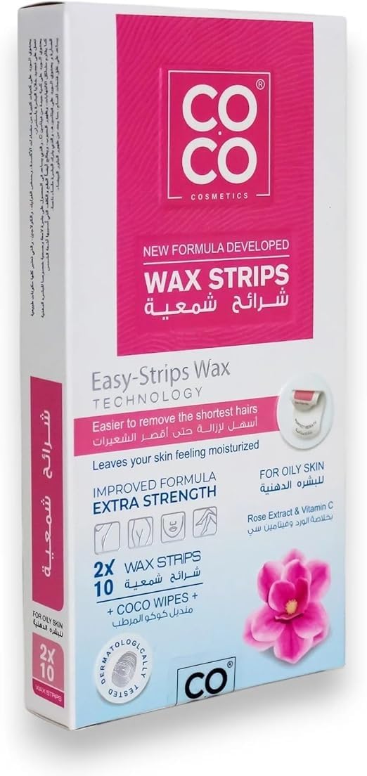 10 Wax Strips for Hair Removal: Facial Hair Removal for Women - Waxing Kit for Women, Wax Strips and One Oil Wipe with Rose Extract and Vitamin C for Oily Skin