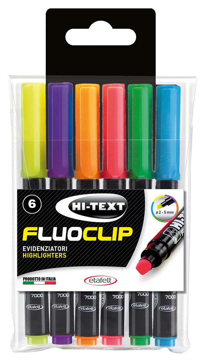27000HF006BE HI-TEXT Fluoclip Highlighter Set - 6 Pieces