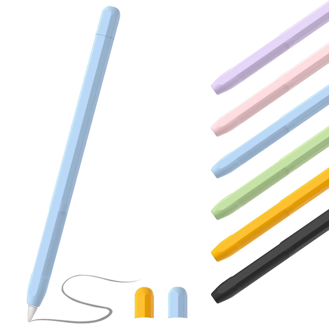 Almiao Compatible with Apple Pencil 2nd Generation Case for iPencil ,Light Pen Skin Case Cover Soft Protective iPad Pencil Grip Holder with 2 Pen caps (Blue/Yellow)