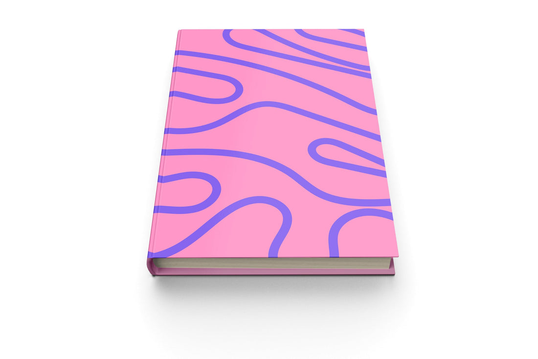 A5 Hardcover Notebook blue lines in pink design