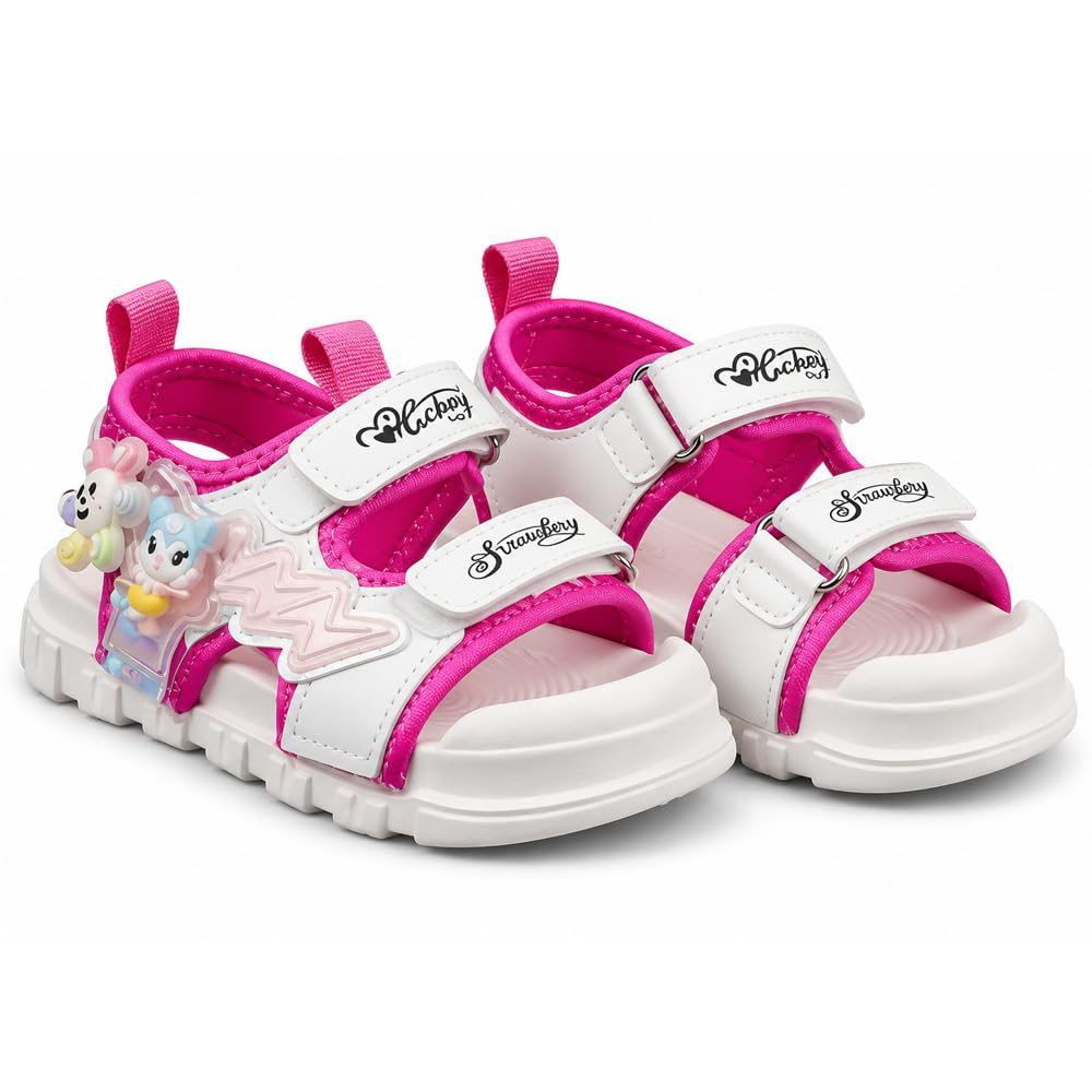 Cartoon Sport Sandals for Girls, Comfortable Sandals with Hook & Loop Straps, Soft Sole and Cute Character Decoration