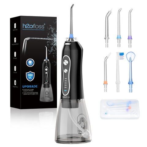 H2ofloss Water Flosser for Teeth -Portable Oral Irrigator with 5 Modes, Rechargeable IPX7 Waterproof Orthodontic Teeth Cleaner Pick Cordless for Home Travel-300ml Water Tank