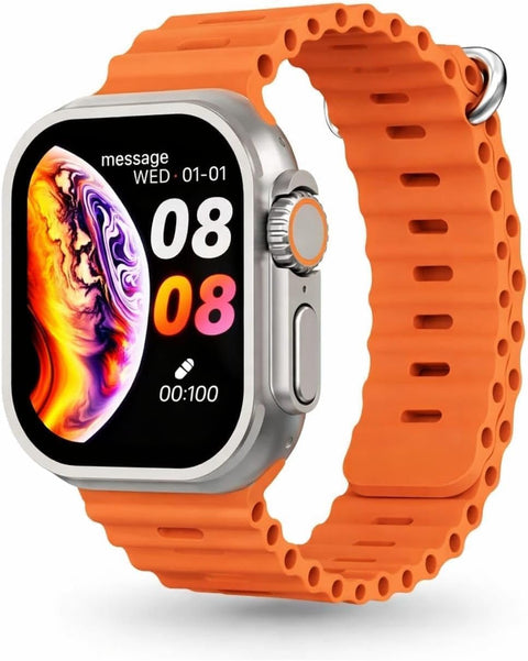 T2000 ultra 2 Smart Watch Compatible with Apple Watch, Orange Silicone Band, Digital Display, Waterproof, Wireless Charging, with Charging Cable (Titanium)