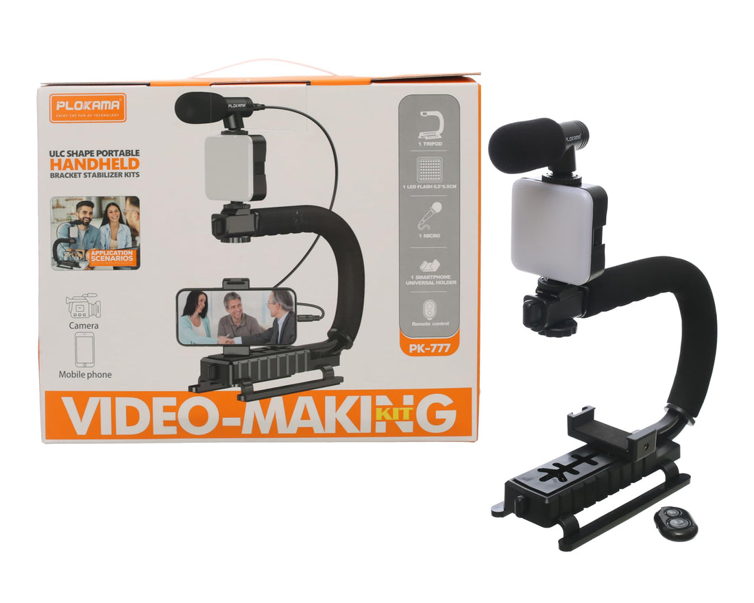 Plocama PK-777 Video Making Kit for Camera & Mobile Phones Includes Tripod, Microphone, LED Flashlight, Smartphone Universal Holder & Remote Control
