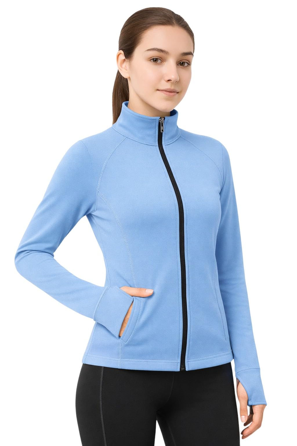 MEZA Dry Fit Sweatshirts for Girls and Women Soft Stretch Long Sleeve Gym Walking Everyday T-Shirt with Zipper
