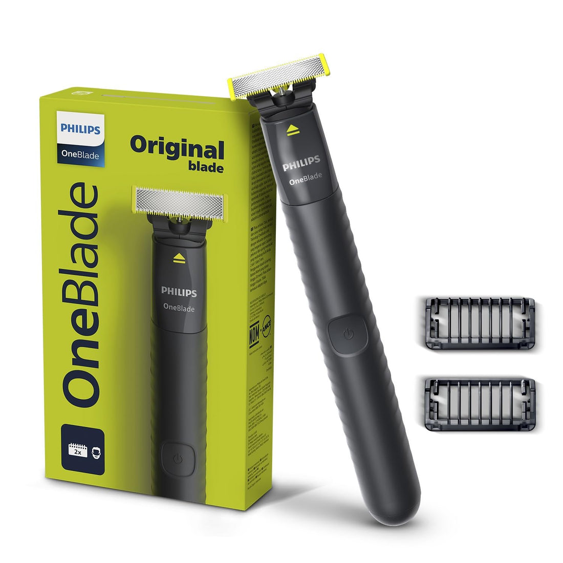 Philips OneBlade QP1424/10 Trim, Edge and Shave, 2 x Click-on Stubble Combs (1, 3 mm), Rechargeable, Wet & Dry Use - International Warranty