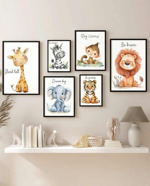 Berwaz Gallery Kids Frame Acrylic Wall Art Set – Premium Kids Frame Color with High Quality Acrylic Cover – Modern Minimalist Wall Decor, Ready to Hang for Home Decoration Animals Safari (Black Frane)