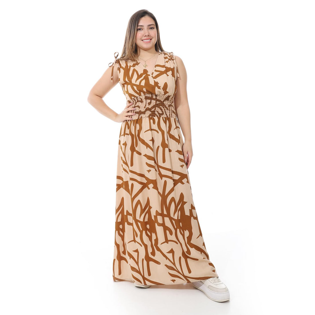 Floral Maxi Dress, V-Neck, Smocked Waist, Summer Casual-4771