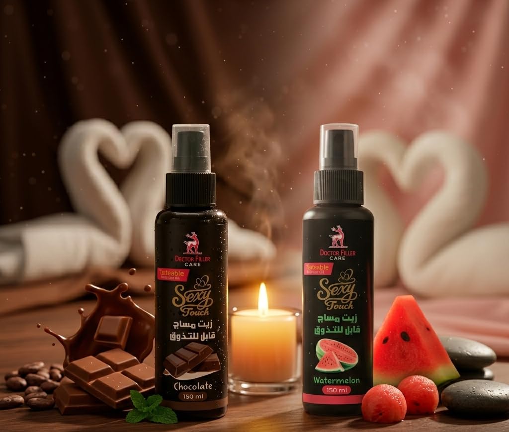 Natural Tastable Massage Oil set, Watermelon Flavor and Chocolate Tasteable, Helps Relax Body, 150+150 ml (Chocolate Watermelon)