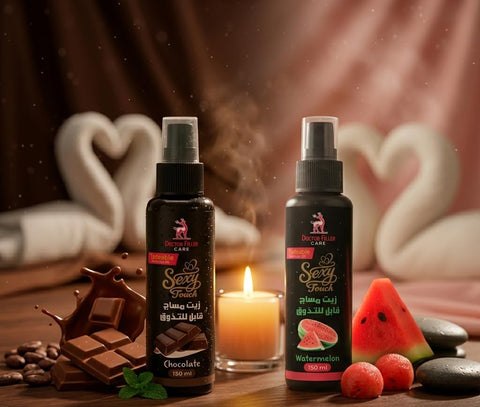 Natural Tastable Massage Oil set, Watermelon Flavor and Chocolate Tasteable, Helps Relax Body, 150+150 ml (Chocolate Watermelon)