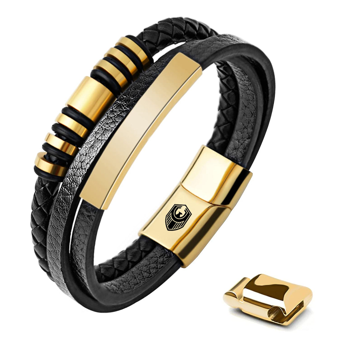 Mens Leather Bracelet Silver, Handmade Braided Leather Bracelets for Men with Magnetic Stainless Steel Clasp and Exclusive Bracelet Jewellery Box for Mens Gifts Idea, 19.5CM, Leather