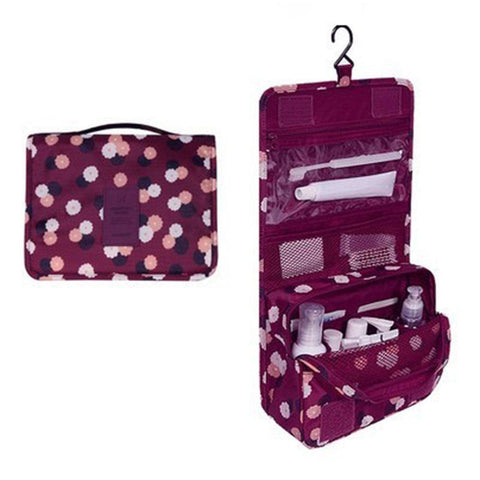 Travel Hanging Toiletry Wash Bag Makeup Cosmetic Organizer Hanging Toiletry Bags, Waterproof Multifunctional Cosmetics Storage Bag for Women Girls Kids(Wine Red Flowers)