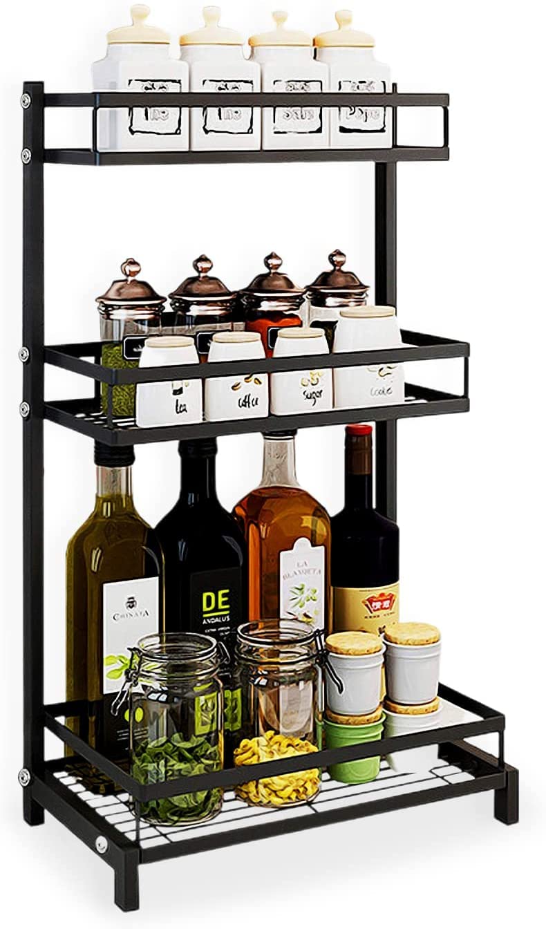 ONE CLICK N GET Spice Rack Organizer for Countertop and Cabinet, 3-Tier Foldable Storage Shelf for Kitchen and Bathroom Pantry Seasoning Organizer 60CM x 20CM x 32CM (3 Tiers)