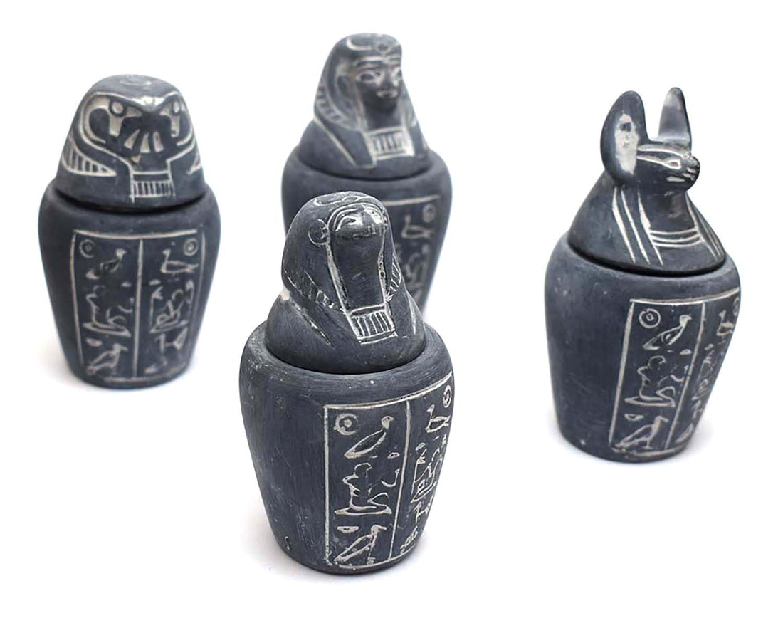 immatgar Pack of 4 pharaonic Decorative Egyptian Jar Figurine Storage Box Statue ancient Egyptian souvenirs gifts handmade Home decor collectibles Sculptures (Gray - 5 CM Long)