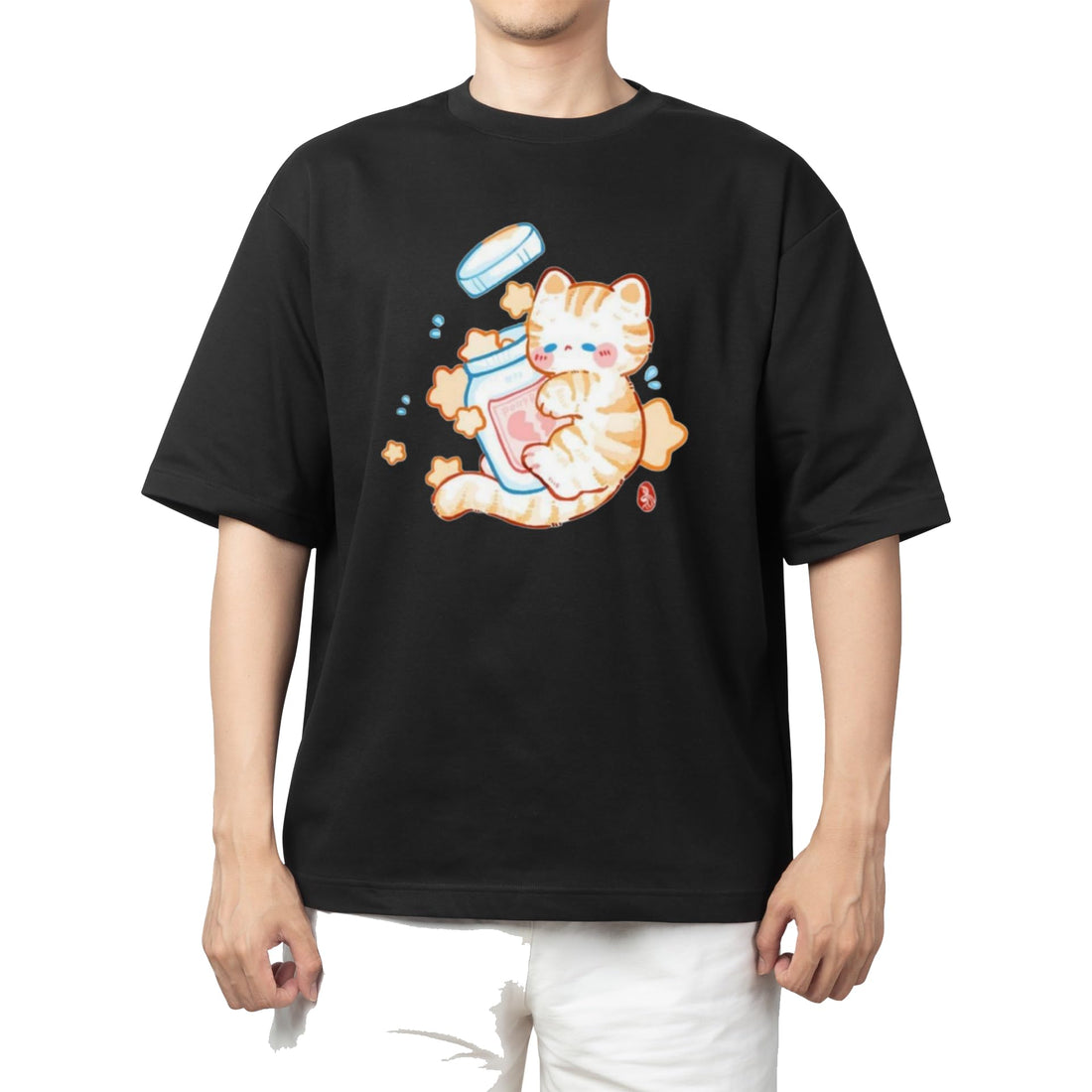 CUTE kawaii kitty cat black t-shirt oversize 80