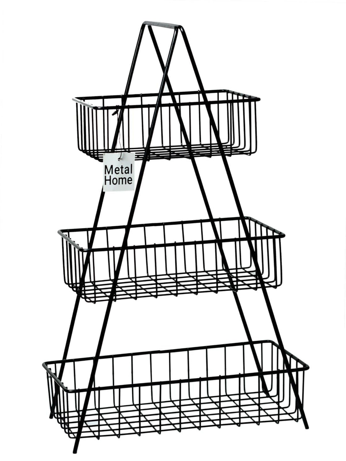 HAPPY HOME 3-Tier Fruit Basket Stand with Wooden Handle, Large Capacity Detachable Fruit Bowl Rack, Metal Vegetable Storage Rack Holder for Home Kitchen Office Vegetable Snacks Bread