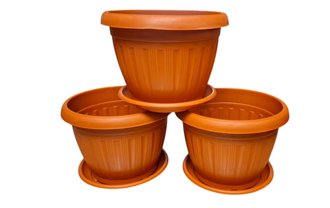German Plant Pot, 20 cm, Set of 3, (Red Brown)